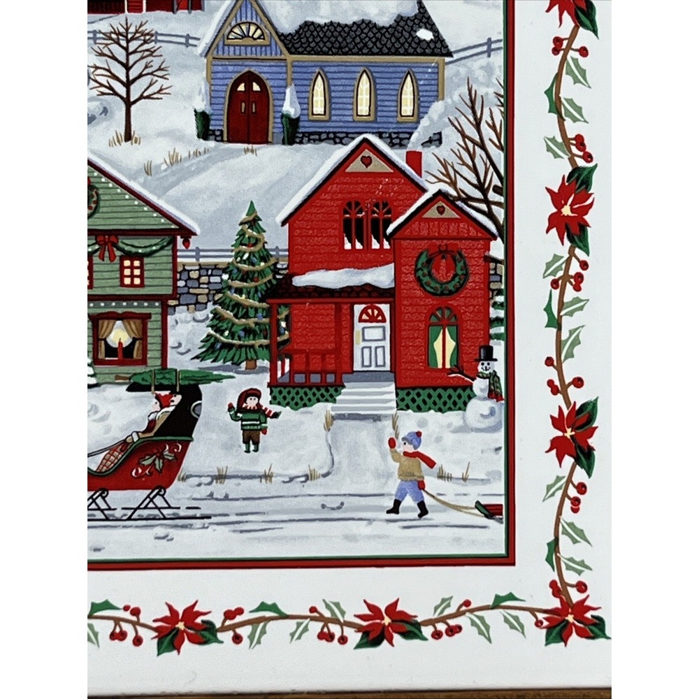 VTG Russ & Co Christmas Village Ceramic Tile Wall Trivet Holiday Folk Rustic - Picture 3 of 8